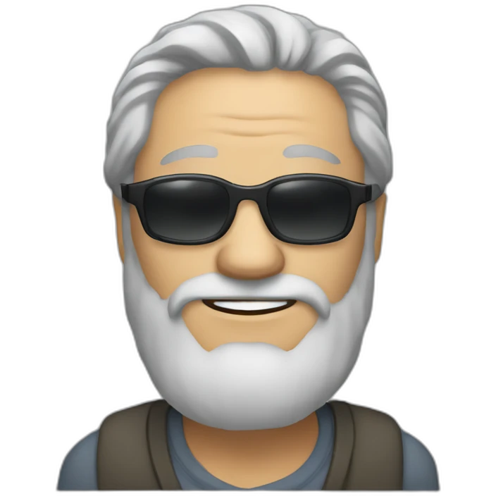 a fifty year old man with long grey hair and a slighty grey beard that wears sunglasses emoji