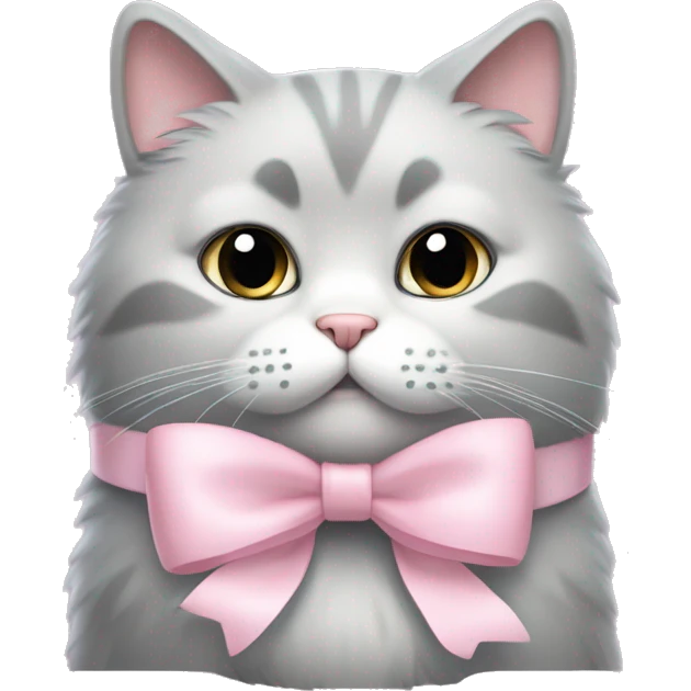 fluffy light gray fat cat with pale pink bow emoji