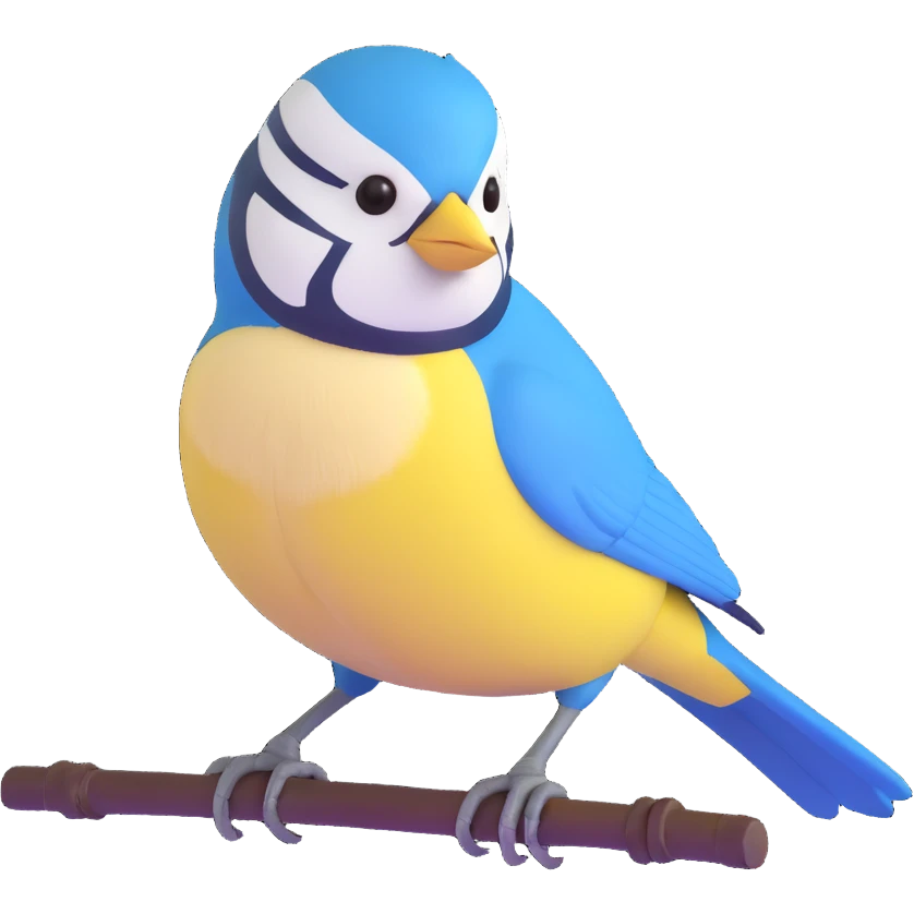 Eurasian blue tit bird with yellow chest and blue head emoji