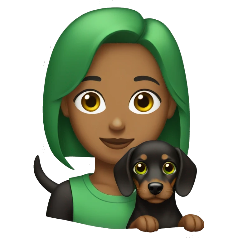 Lebanese with green eyes holding a black dachshund emoji