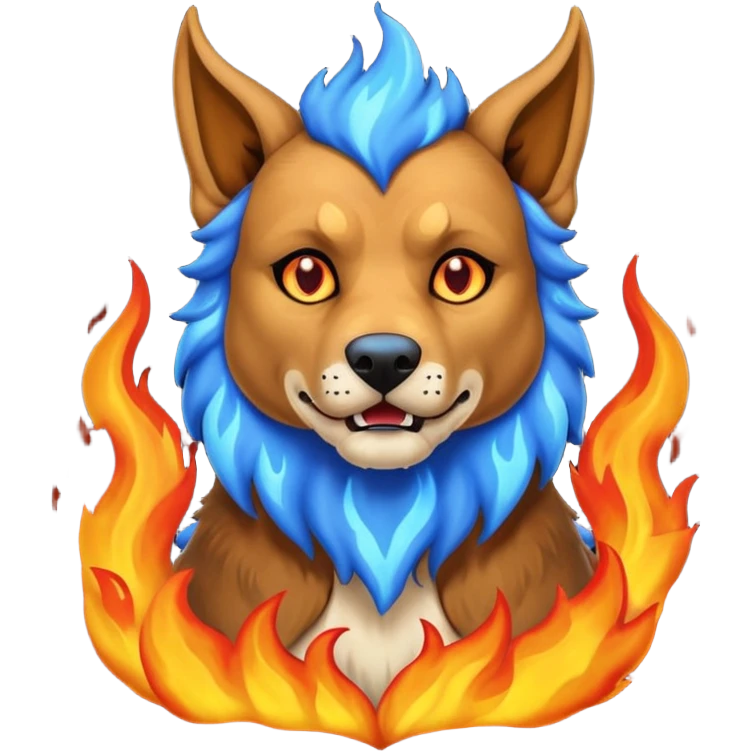 Cerberus, the hound of hades. Blue flames around. emoji