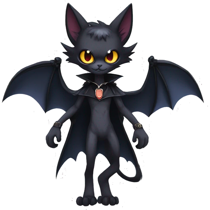  cool edgy anthro dark-themed animal vampiric bat-cat-hybrid Fakemon  with a collar full body emoji