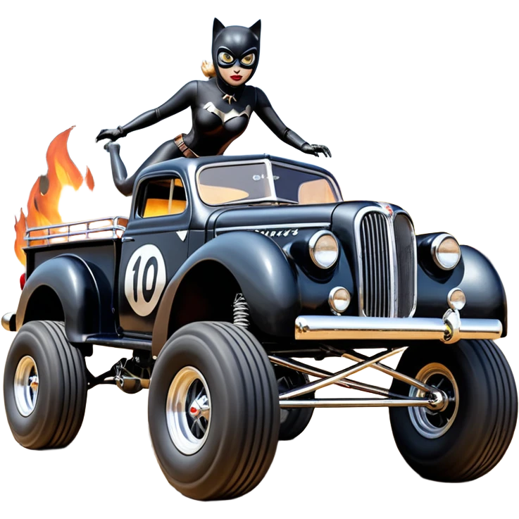 1:10 off-road lcg burning ramp-jumping Basher Wednesday Adam’s CatWoman’s 1954 blackened tarnished hotrod ford jaguar rc pickup (extra wide low-profile pin tires without fenders) emoji