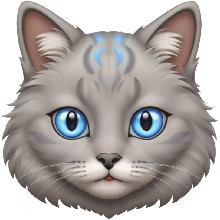 a gray cat with blue eyes on its FOREHEAD emoji
