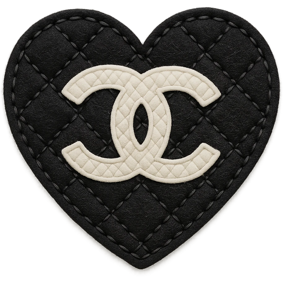 Chanel heart, textured, black and white, with a quilted pattern emoji