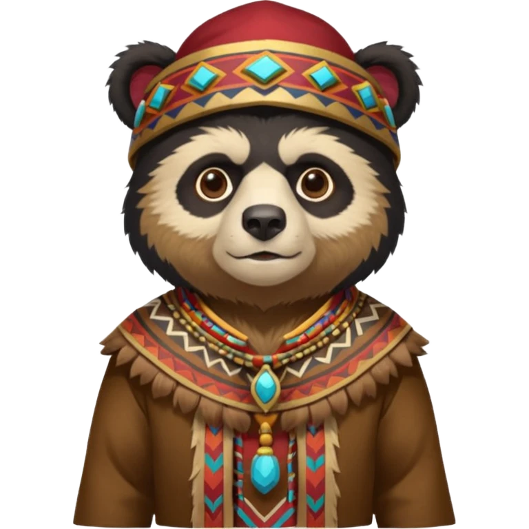 Spectacled bear in Cusco Inca attire with the Manco Capac costume which is with coroca and Inca emoji