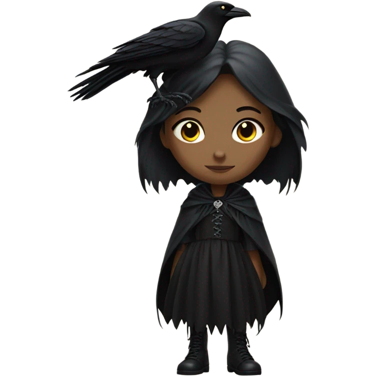 girl in gothic attire with a raven on her shoulder emoji