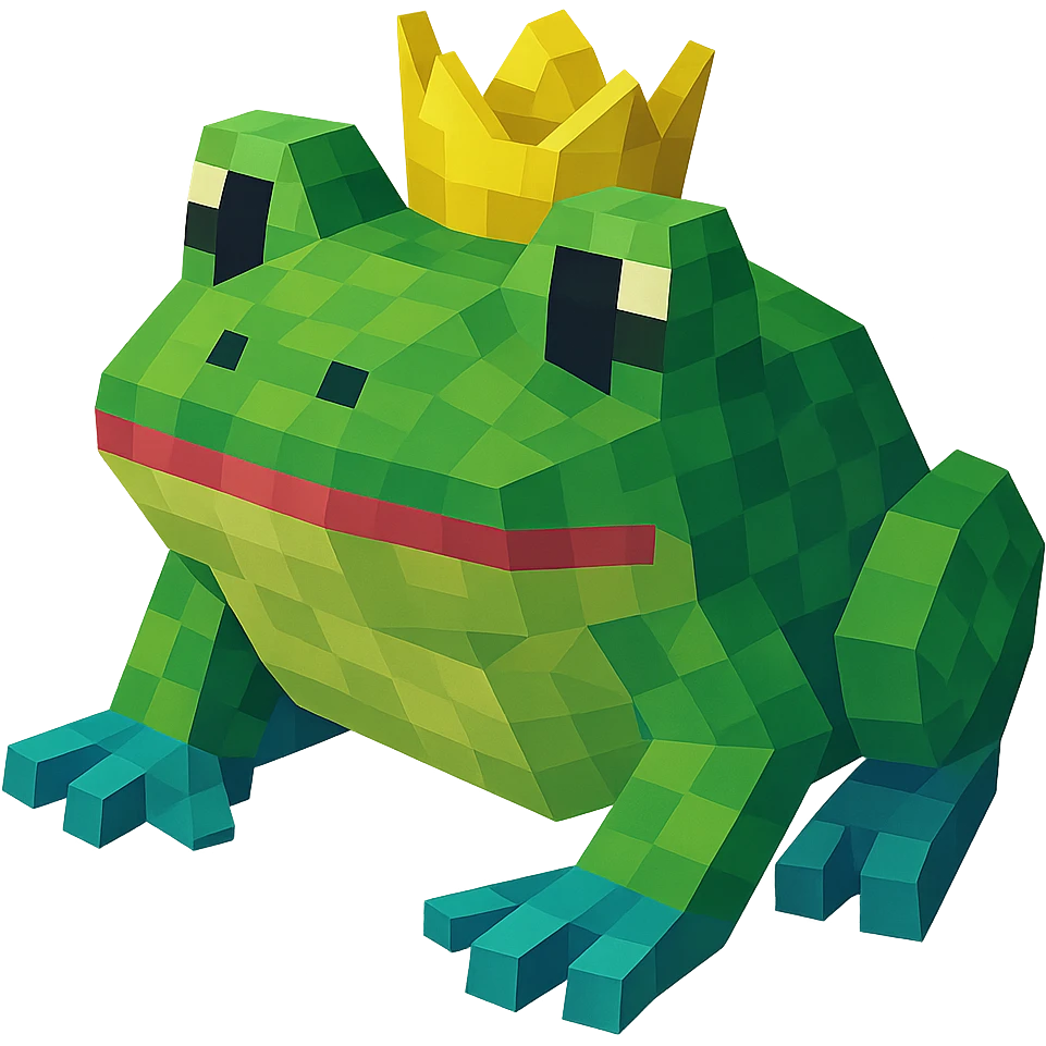 frog made out of blocks wearing a crown 3D blocky style emoji