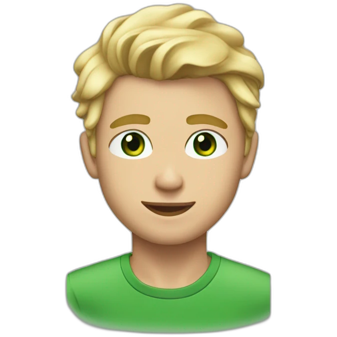 blonde twenty year old guy with side part brow-length wavy hair but buzzed on sides and back and green eyes emoji