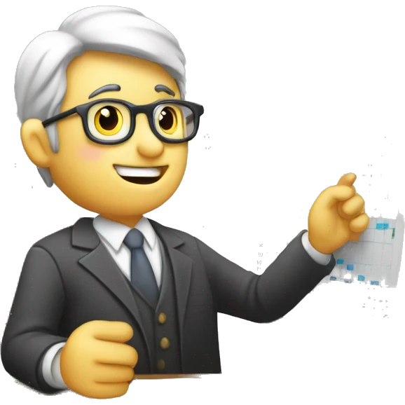 Hombre de negocios analizando datos en una pizarra con gráfico de barras  emoji