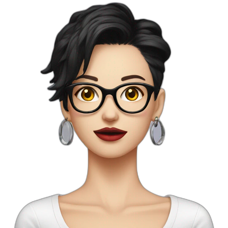 Punk female earrings , glasses,read and black short hair, emoji