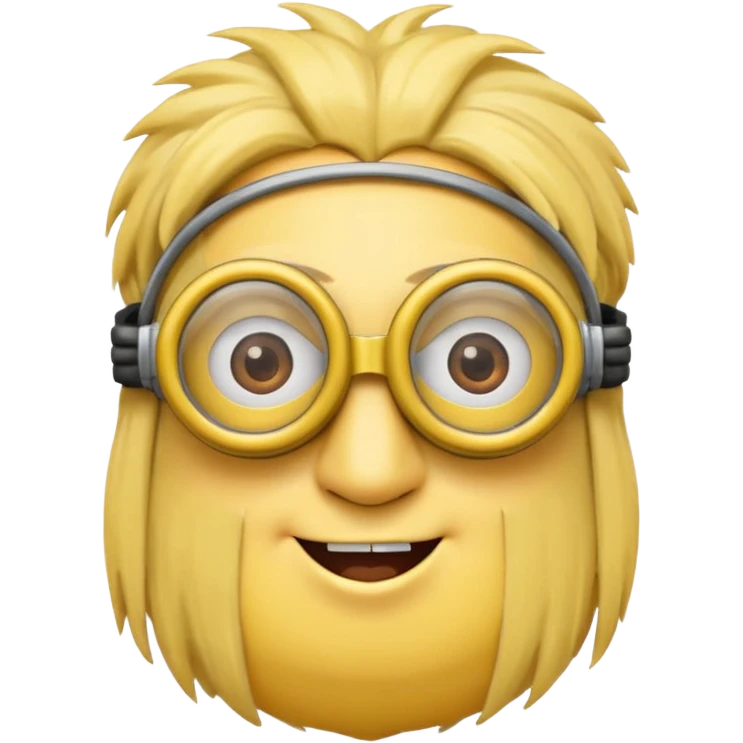 Minion emoji with a round head like normal emojis and a smurk like this emoji but a minion so basically that emoji with the goggles and the hair and not a funny head shape 😏 emoji