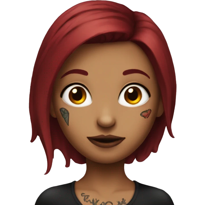 dark red hair girl with tattoos and a nose rin emoji