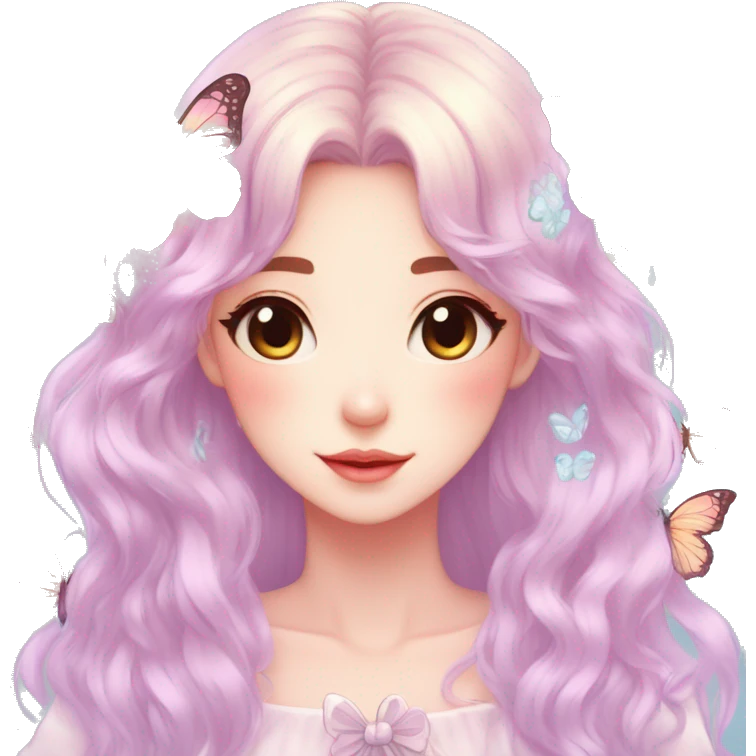 gorgeous anime pastel lady with butterflies and beautiful hair fairycore cottagecore emoji