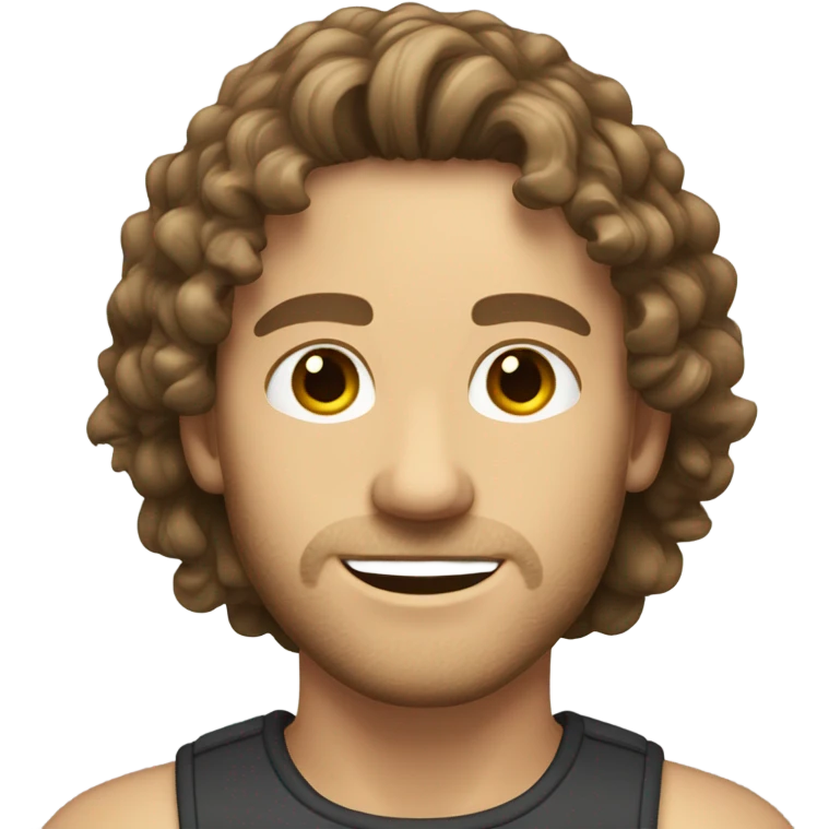 Caucasian male, shoulder length curly brown hair, brown glass stubble emoji