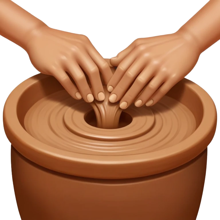 hands using thumbs to press downward into center of clay on pottery wheel emoji