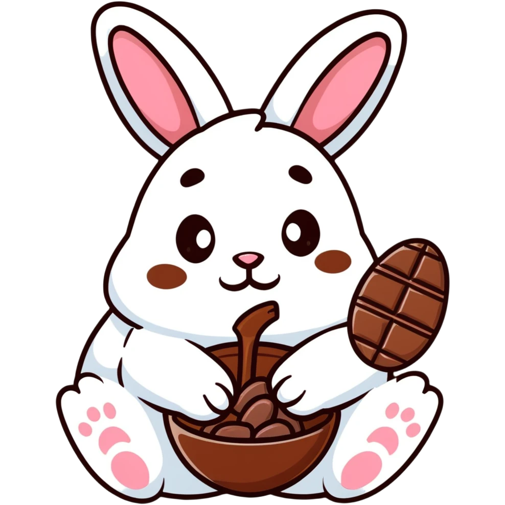 Easter bunny with chocolate smeared on face eating chocolate emoji