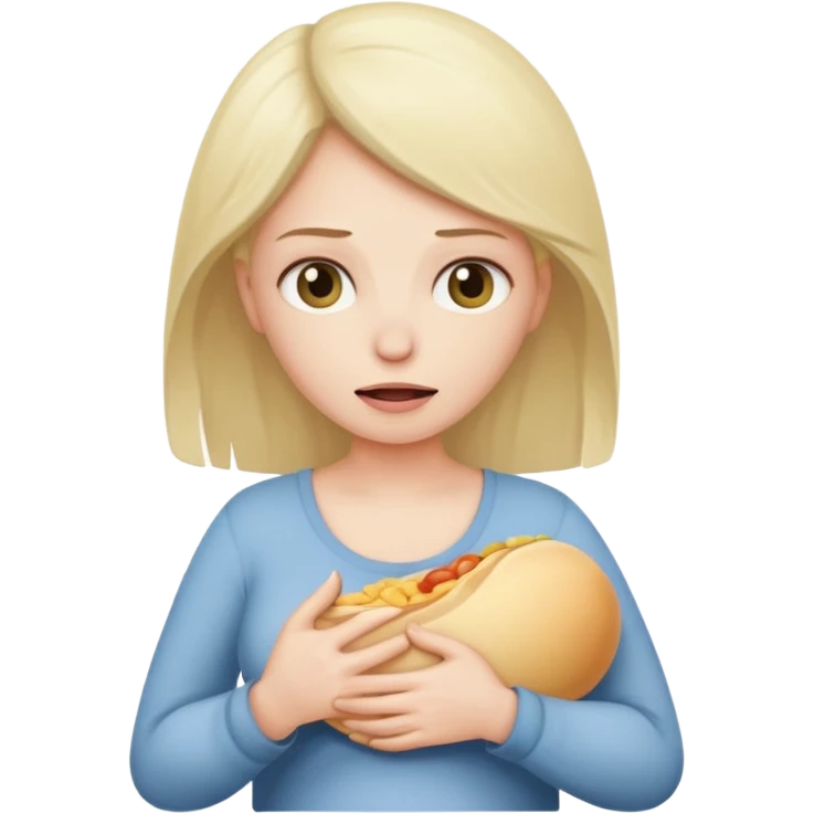 Hungry woman holding stomach because she is hungry emoji