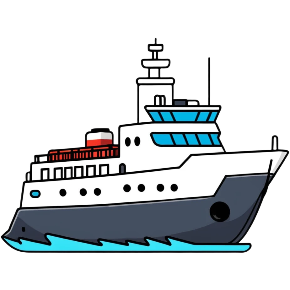 motorized ship with visible rudder, no sails emoji