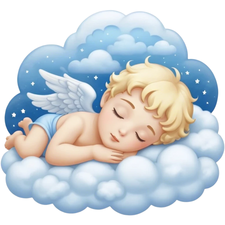 "A sleeping cherub angel in soft blue hues, surrounded by clouds and dreamy celestial elements."
 emoji