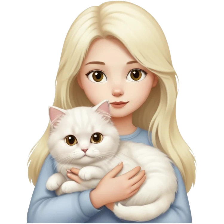 blond girl with White British longhair cat emoji
