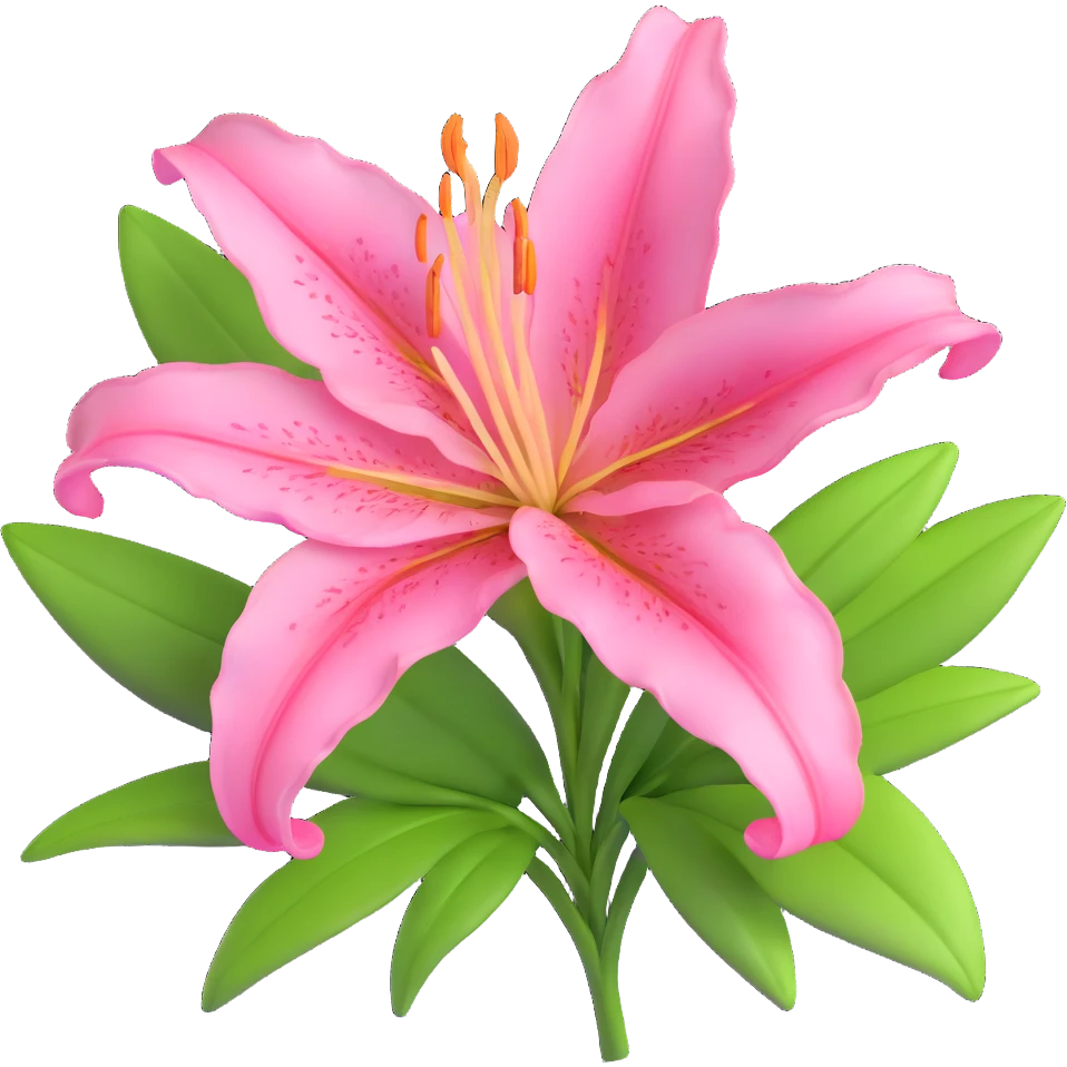 Elegant pink lily flower with detailed petals and green foliage emoji