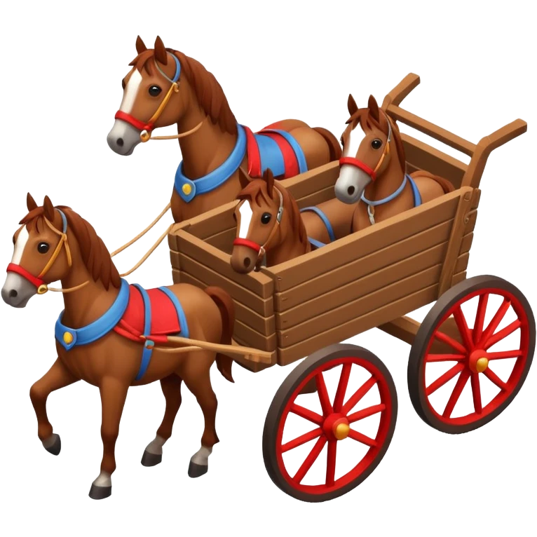 horses pulling a cart, isometric view, emoji style, different cart design emoji