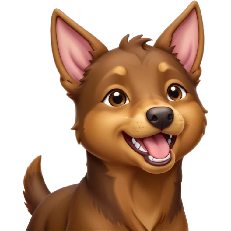 Cinematic Cute Yawning Brown and Tan Kelpie Portrait Emoji, Head tilted slightly with a dramatic, wide-open yawn, showcasing a smooth brown Fur with distinct tan highlights, floppy ears slightly drooping, round warm eyes barely open in drowsy contentment, Simplified yet irresistibly adorable features, highly detailed, glowing with a soft, cozy glow, high shine, relaxed yet expressive, stylized with a touch of whimsy, bright and endearing, soft glowing outline, capturing the essence of a sleepy yet affectionate herder, so drowsy it feels like it could stretch out of the screen and curl up for a nap! emoji