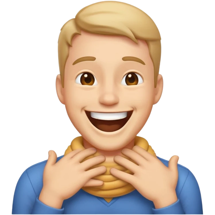 generate emoji of guy laughing with his hands around his neck emoji