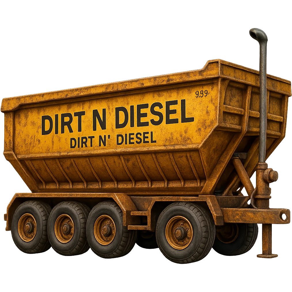 Make the dump end trailer more detailed while keeping the words 'Dirt n Diesel' visible. Preserve the emoji style look and feel. Remove the background. emoji