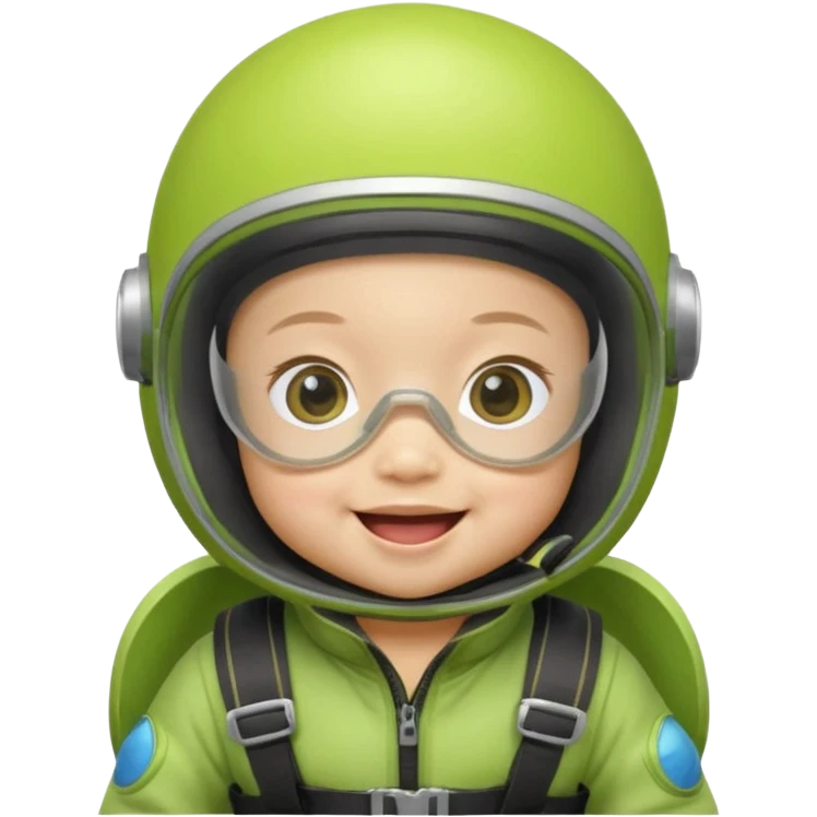 Skydiving asian baby with parachute and UFO lime emoji