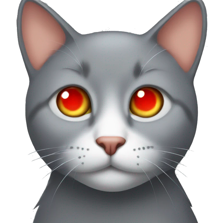 grey cat with orange eyes with red heart emoji