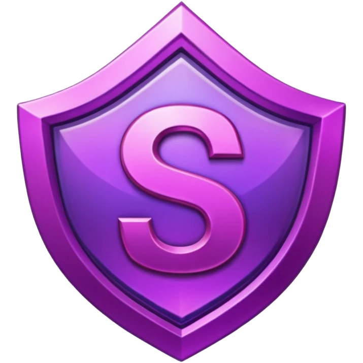 Create a custom emoji badge featuring a stylized, glossy letter “S”. Design it in the Master rank style from League of Legends. Use purple-magenta metallics, sharp edges, and a powerful elite aura.
 emoji