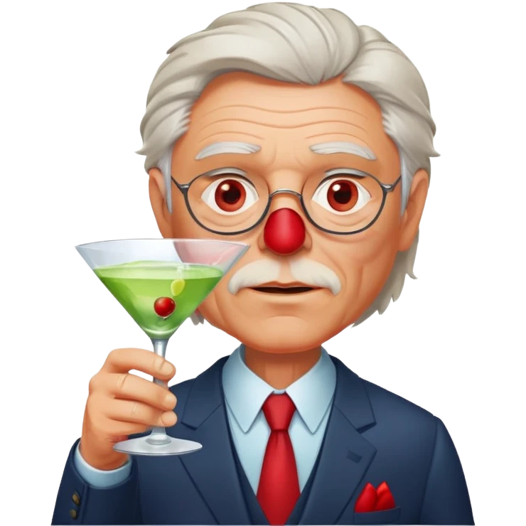 older businessman with red face holding martini glass, disheveled appearance emoji