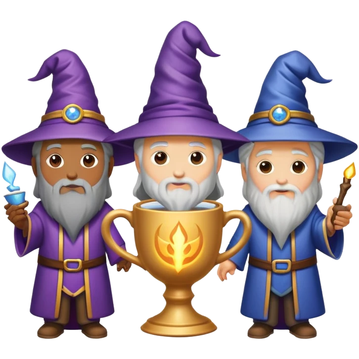 three wizards standing around a magical cup emoji