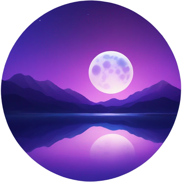 Moon overlooking a lake with a very nice reflection in colours of purple and blue emoji
