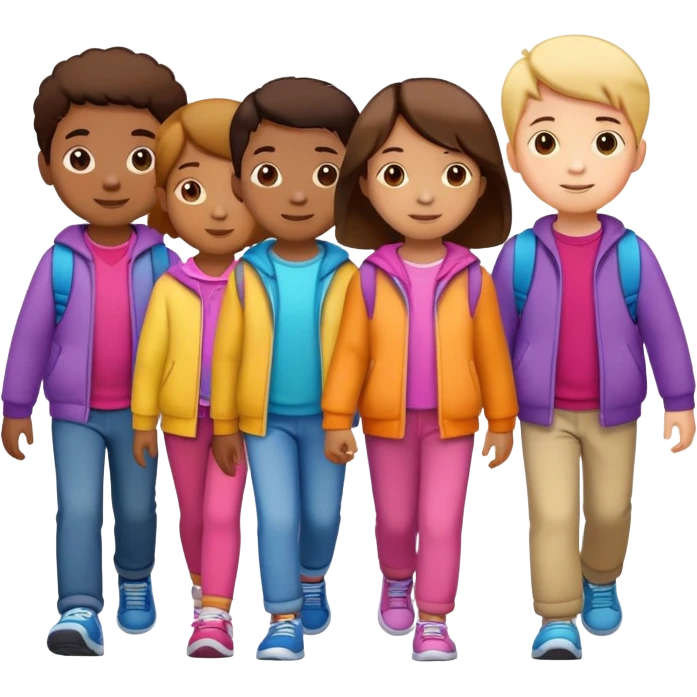 group of children walking in a line, fun and supportive emoji