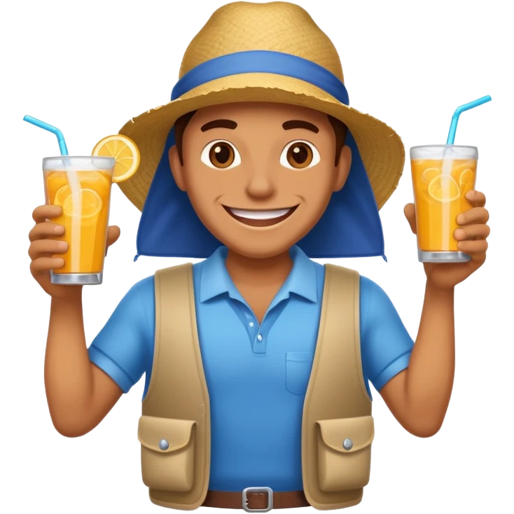 A vendor with a big beverage cooler, offering cold drinks with a wide grin emoji