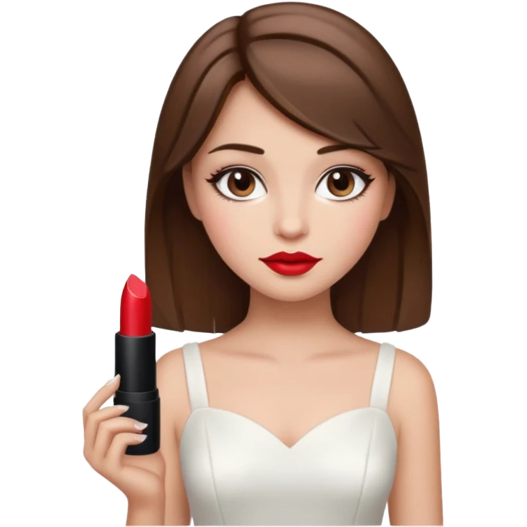 a middle brown hair girl with elegant white dress, wearing makeup emoji