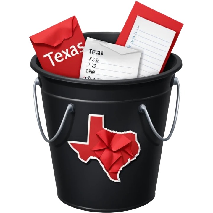 black bucket red texas on front with a bunch of names written on pieces of paper inside of it emoji