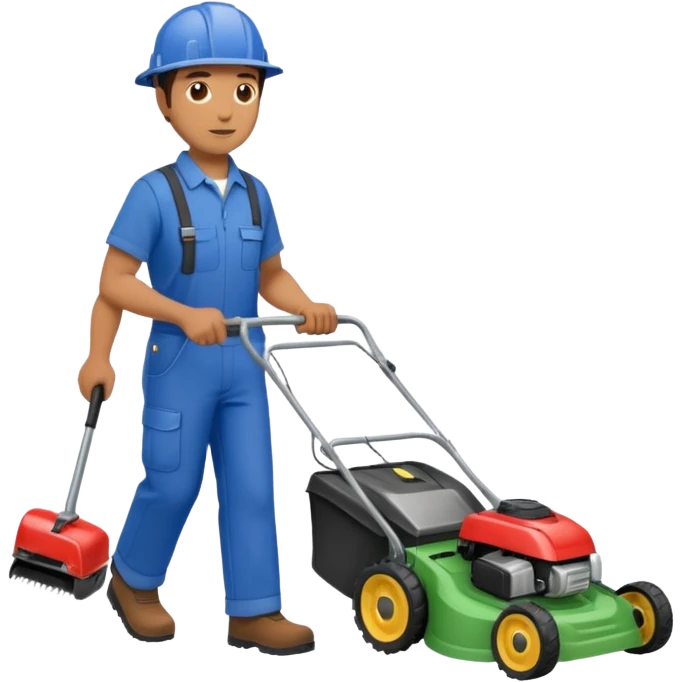 Maintenance worker
with lawnmower, full body, walking emoji