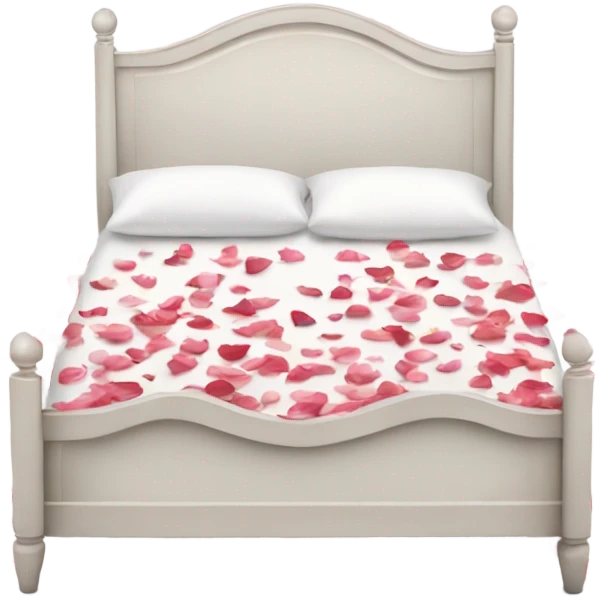 white queen size bed with rose petals emoji