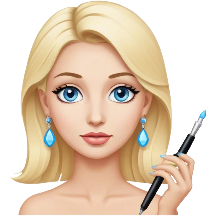 a blonde beautician with blue eyes and long black earrings emoji