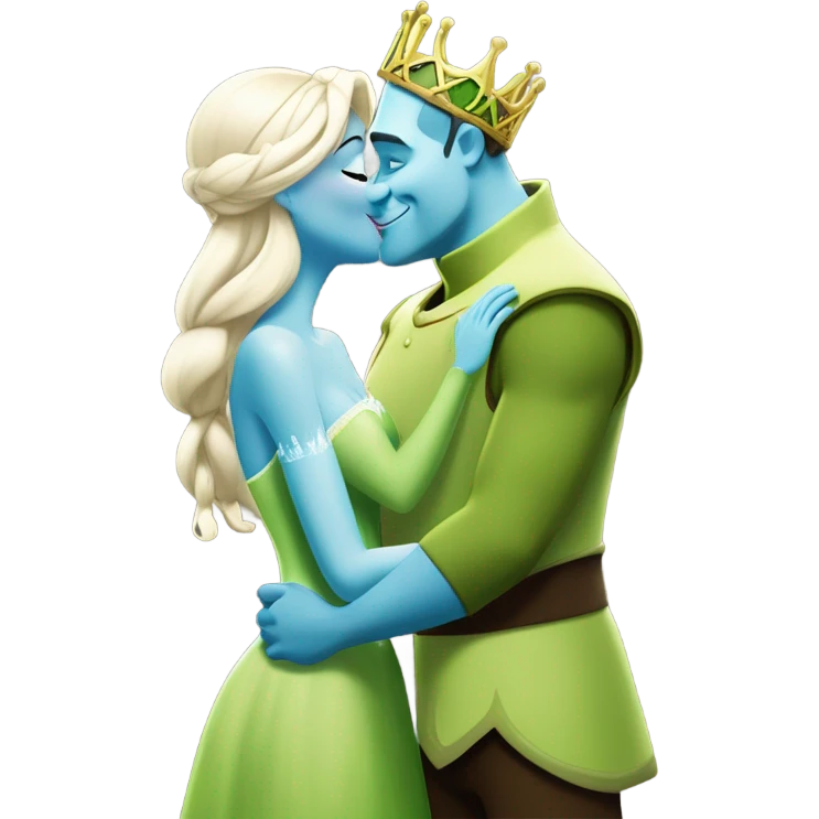 Frozen Elsa kissing Shrek  emoji