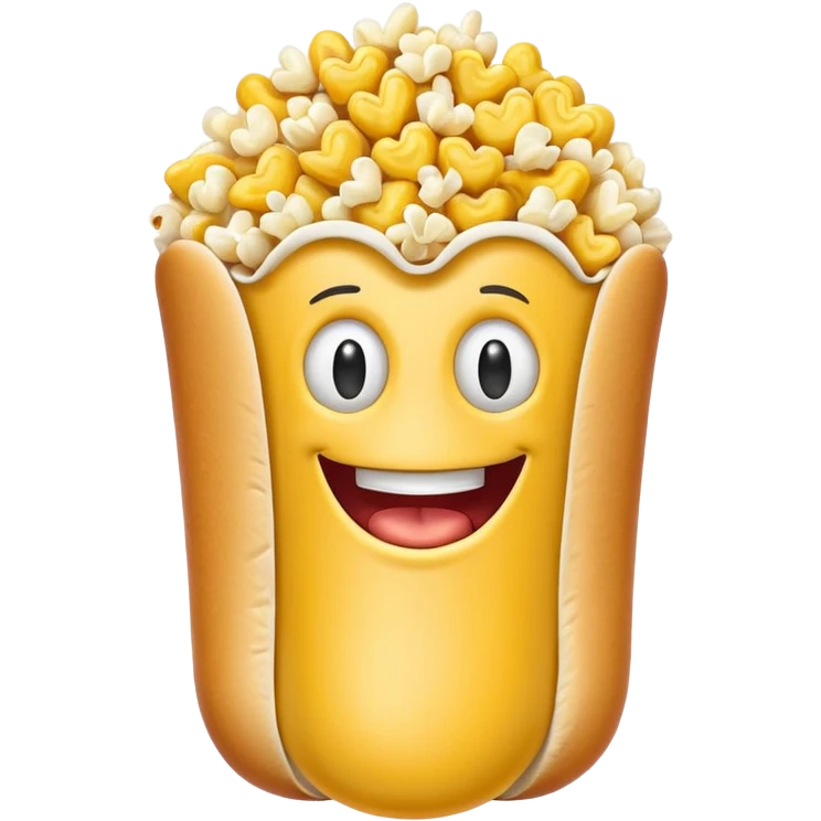 Merge an image of a popcorn kernwl with the graphical representaiton of the hotdog emoji. It can be bad and cringe emoji