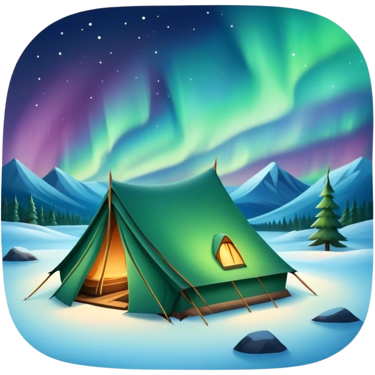 tent in snowy Lapland wilderness with northern lights emoji