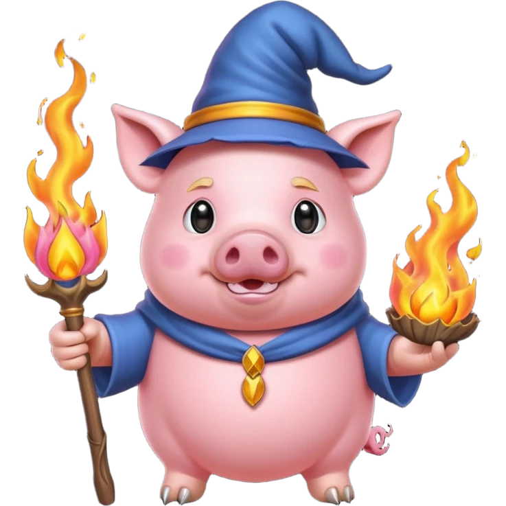 wizard pig holding fire emoji