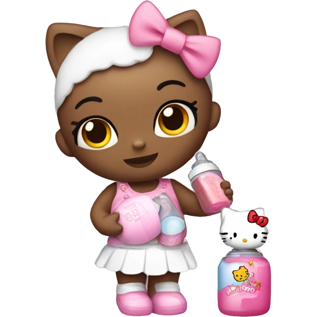 Hello kitty holding a baby bottle with coquette  emoji