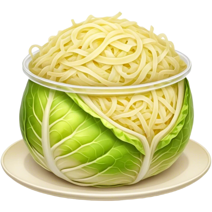 Cinematic Realistic Sauerkraut Dish Emoji, depicted as a tangy, fermented cabbage dish rendered with vibrant textures and natural, appetizing lighting. emoji