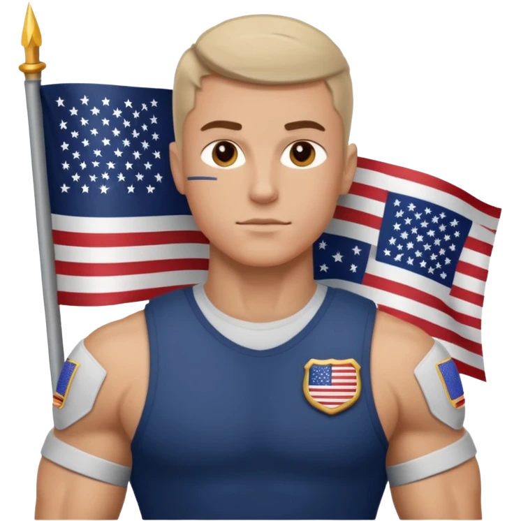 generate white powerful american soldier with small usa flag on shoulder emoji